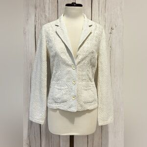 Johnny Was off white Lace 100% Cotton Eyelet Blazer Elegant Floral Design Size M